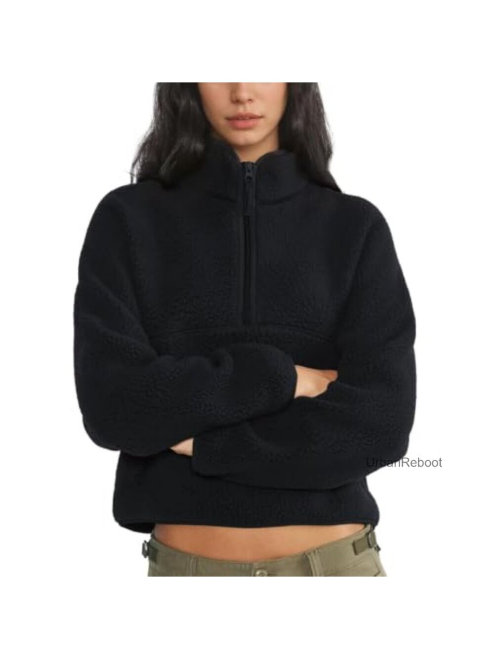Sherpa Fleece Half Zip Pullover Mock Neck Sweatshirt with Pockets